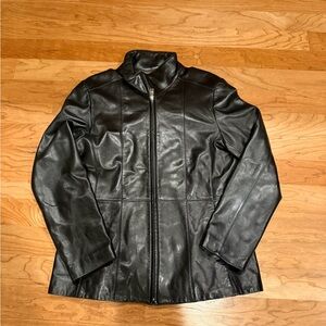 Andrew Marc Black Leather Zip Jacket size Large